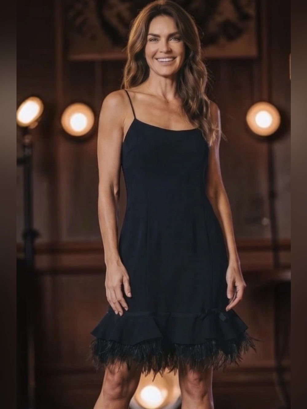 Betsy & Adam Mini Dress Ruffle & Ostrich Feather Trim Sz 6 Black